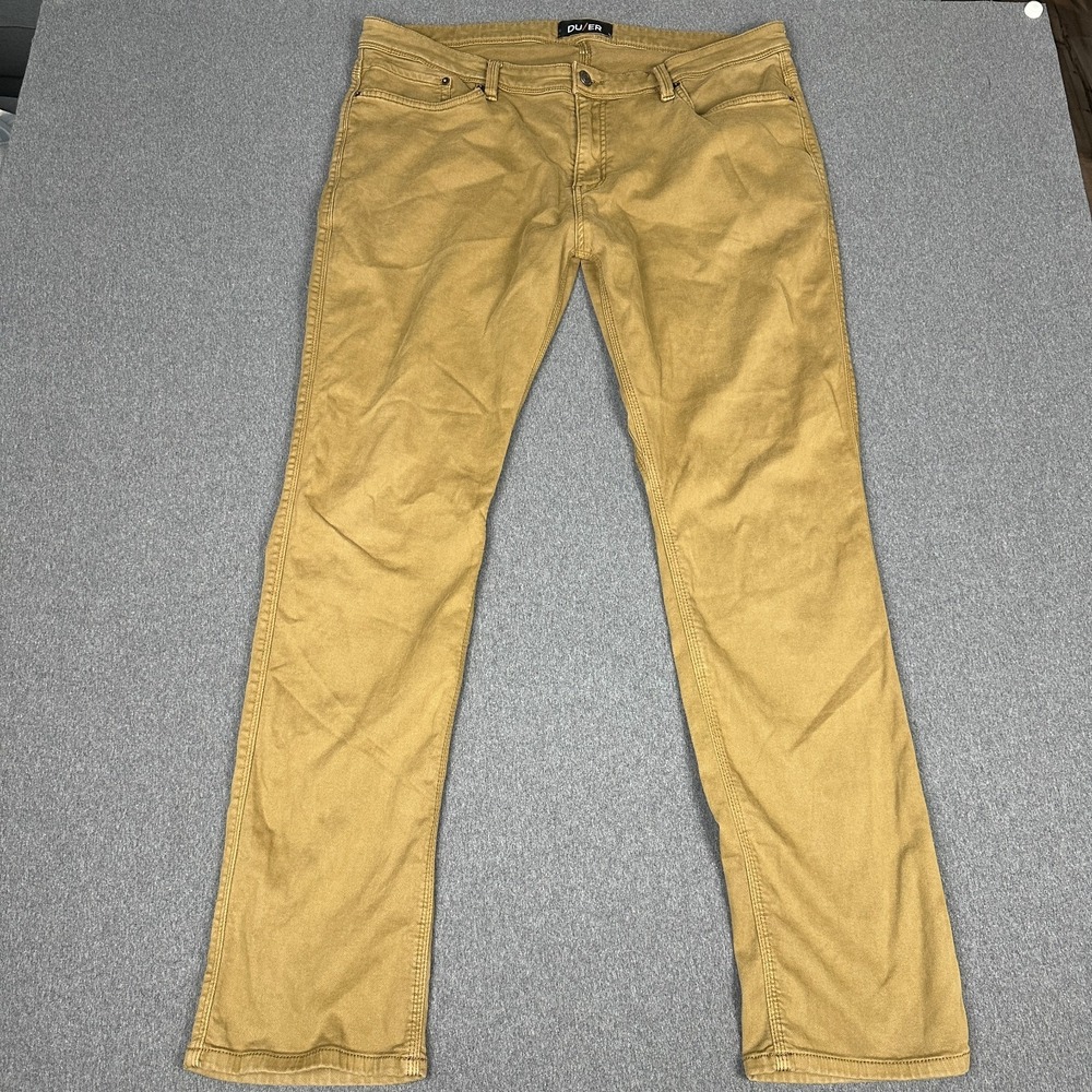 DUER No Sweat Pants Mens Tan Khaki Stretch Slim Fit 5 Pocket Size 40x34